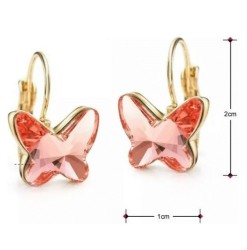 Aretes Mariposa De Cristales Oro 18k Laminado Rosa
