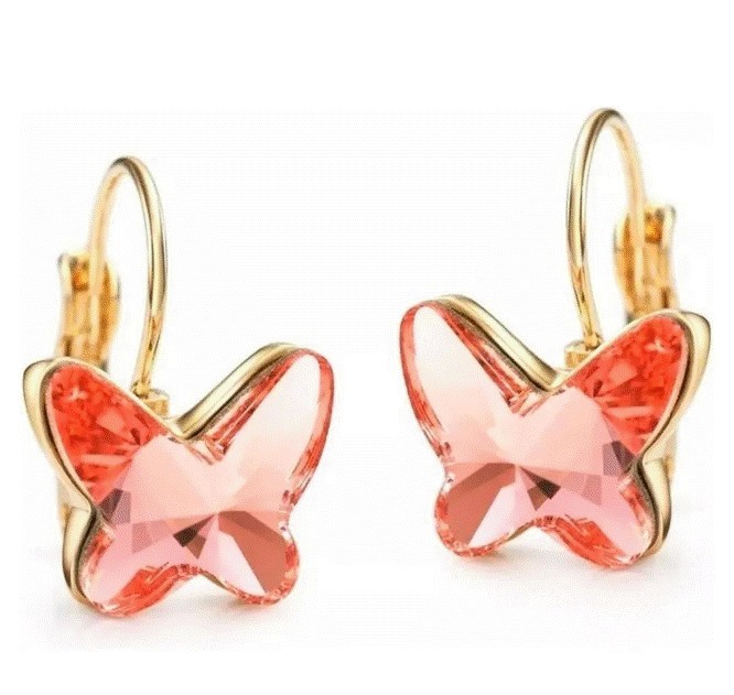 Aretes Mariposa De Cristales Oro 18k Laminado Rosa