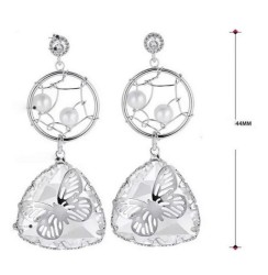 Aretes Cristal Y Perlas Mariposa Oro 14k Laminado Blanco