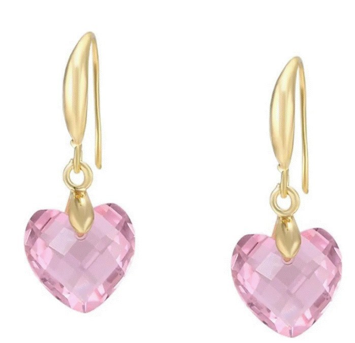 Aretes Corazon Cristal Cristal Oro 14k Laminado Rosa Color