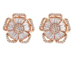 Aretes Flor Pensamiento Cristal Oro 14k Laminado Rosa