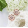 Aretes Flor Pensamiento Cristal Oro 14k Laminado Rosa