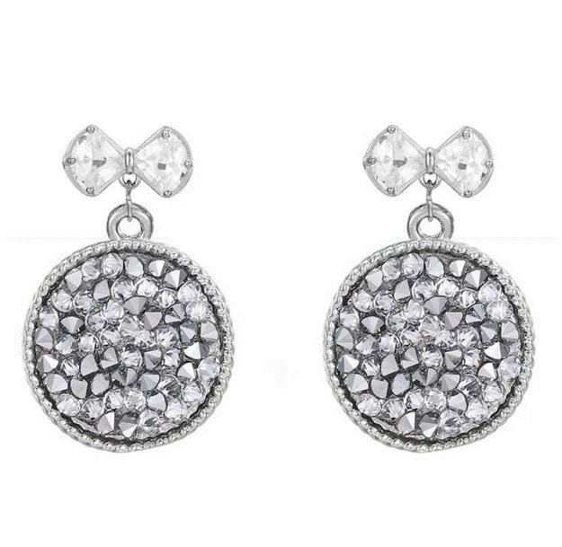 Aretes Cristal Diamante Moño Colagntes Oro 14k Laminado Blanco