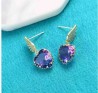 Aretes Alas Corazón Cristal Degradado Oro Laminado 14k Dorado