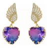 Aretes Alas Corazón Cristal Degradado Oro Laminado 14k Dorado