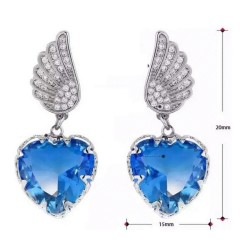 Aretes Alas Corazón Cristal Degradado Oro Laminado 14k Blanco