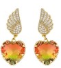 Aretes Alas Corazón Cristal Degradado Oro Laminado 14k Verde