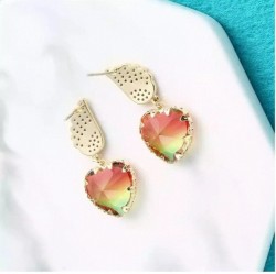 Aretes Alas Corazón Cristal Degradado Oro Laminado 14k Verde