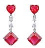 Aretes Largos Corazon Cristal Dama Oro 14k Laminado Rojo