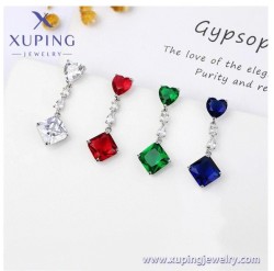 Aretes Largos Corazon Cristal Dama Oro 14k Laminado Rojo