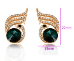 Aretes Broquel Para Dama Cisne Cristal Oro 18k Laminado Verde