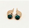 Aretes Broquel Para Dama Cisne Cristal Oro 18k Laminado Verde