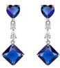 Aretes Largos Corazon Cristal Dama Oro 14k Laminado Azul
