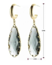 Aretes Largos Gota Cristal Azul Humo Oro Laminado 14k Dorado