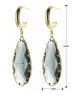 Aretes Largos Gota Cristal Azul Humo Oro Laminado 14k Dorado