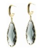 Aretes Largos Gota Cristal Azul Humo Oro Laminado 14k Dorado