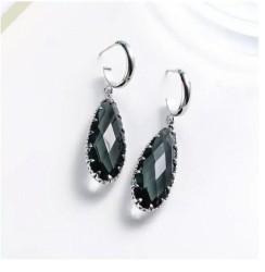 Aretes Largos Gota Cristal Azul Humo Oro Laminado 14k Blanco