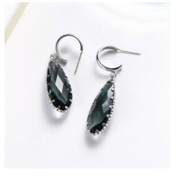Aretes Largos Gota Cristal Azul Humo Oro Laminado 14k Blanco