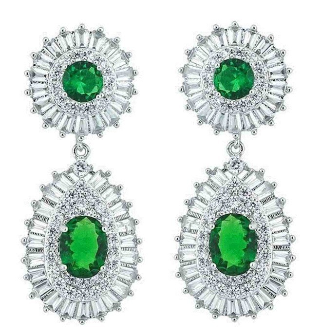 Aretes Esmeralda Y Cristal Colgantes Oro 14k Laminado