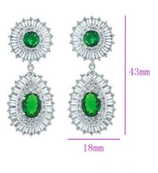 Aretes Esmeralda Y Cristal Colgantes Oro 14k Laminado