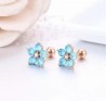 Broqueles Flor Cristal Oro Rosa 14k Laminado Bolita Azul
