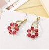 Aretes Largos Oro 24k Laminado Con Rubi Y Cristal