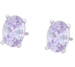 Aretes Broquel Cristal Lavanda Cabujon Oro 14k Laminado