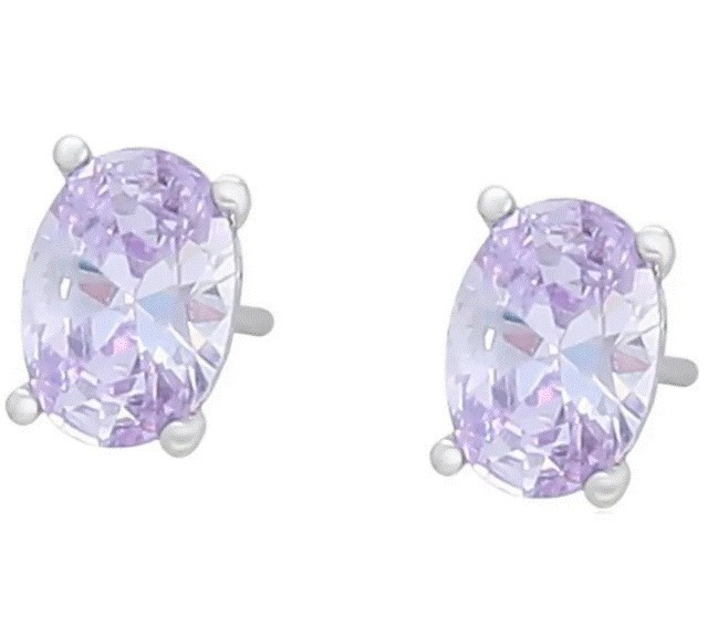 Aretes Broquel Cristal Lavanda Cabujon Oro 14k Laminado
