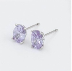 Aretes Broquel Cristal Lavanda Cabujon Oro 14k Laminado