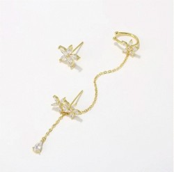 Aretes Margarita Cristal Trepadores Clip Oro Laminado