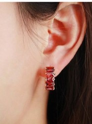 Aretes Arracadas Cristal Rubo O Zafiro Oro 14k Laminado Rojo