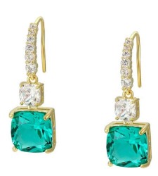 Aretes Esmerlada Y Cristal Colgantes Oro 14k Laminado