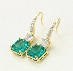 Aretes Esmerlada Y Cristal Colgantes Oro 14k Laminado