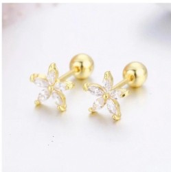 Broqueles Flor Margarita Cristal Oro 14k Laminado Bolita Blanco