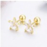 Broqueles Flor Margarita Cristal Oro 14k Laminado Bolita Blanco