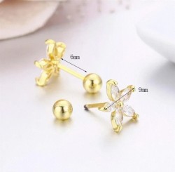 Broqueles Flor Margarita Cristal Oro 14k Laminado Bolita Blanco