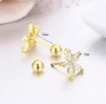Broqueles Flor Margarita Cristal Oro 14k Laminado Bolita Blanco