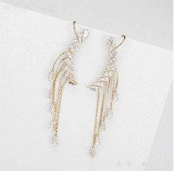 Aretes Trepadores Fiesta Cristales Oro 14k Laminado Dorado