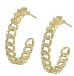 Medias Arracadas Eslabones Con Cristales Oro 14k Laminado
