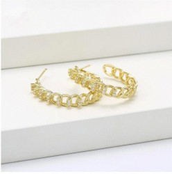 Medias Arracadas Eslabones Con Cristales Oro 14k Laminado