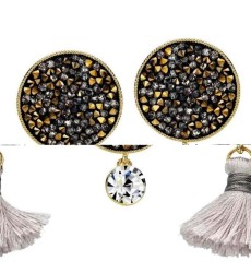 Aretes con Cristales Elements Y Borla Oro 18k Laminado