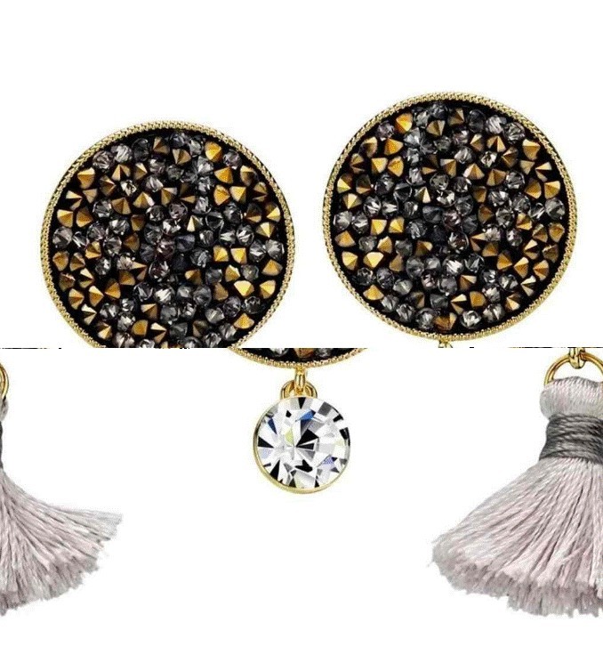 Aretes con Cristales Elements Y Borla Oro 18k Laminado