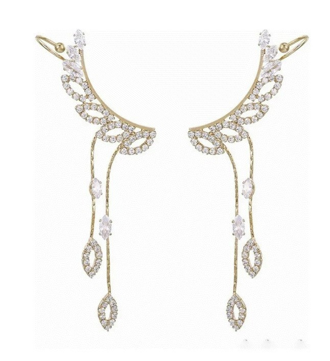 Aretes Alas Trepadores Cuff Cristal Oro 14k Laminado