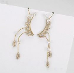 Aretes Alas Trepadores Cuff Cristal Oro 14k Laminado