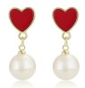 Aretes Corazón Perla Cultivada Aaa Oro 14k Laminado Rojo