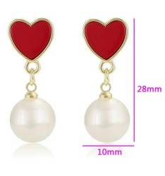 Aretes Corazón Perla Cultivada Aaa Oro 14k Laminado Rojo