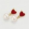 Aretes Corazón Perla Cultivada Aaa Oro 14k Laminado Rojo