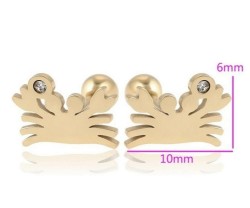 Aretes Broquel Cangrejo Cristales Niña Oro 14k Laminado Bolita