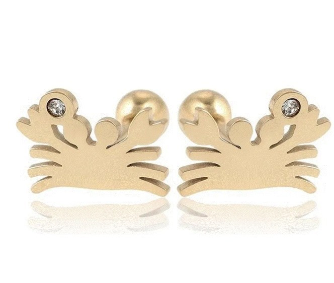 Aretes Broquel Cangrejo Cristales Niña Oro 14k Laminado Bolita