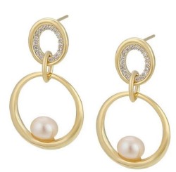 Aretes Dama Perla Cultivada Y Cristal Oro 14k Laminado